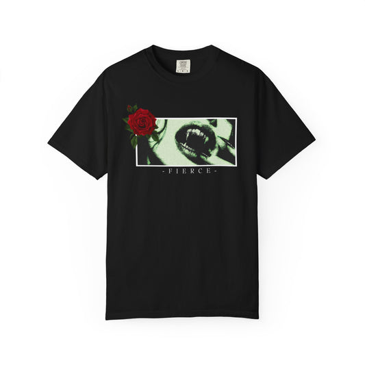 Fierce Unisex Garment-Dyed T-Shirt with Rose Design - Empowering Fashion Statement